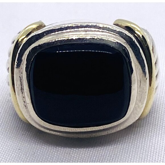 David Yurman Sterling Silver 14k 585 Onyx Ring Size 4.5
